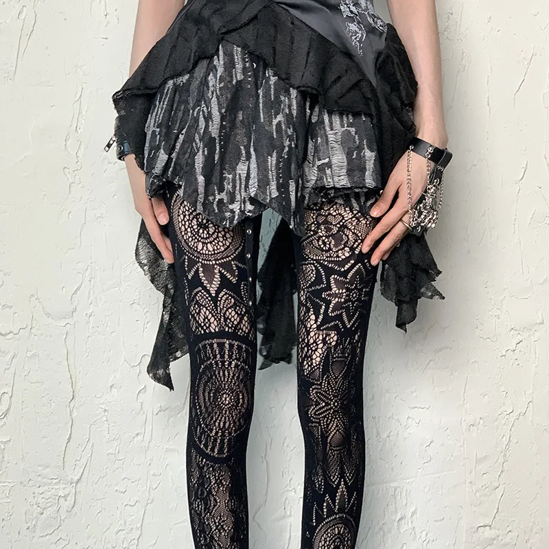 

Женские сексуальные ажурные черные колготки, модные панк-подсолнухи, жаккардовые кружевные полые колготки в стиле Лолиты, готические чулки с паутиной, чулочно-носочные изделия