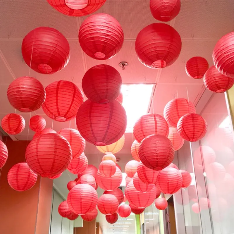 Red Chinese Round Paper Lantern Christmas Halloween New Year Festive Party Supplies Wedding Baby Shower Birthday Decoration