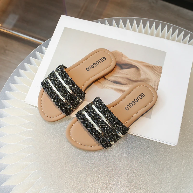 2025年新作 女の子用サマースリッパ プリンセス風 可愛い キッズ スライドサンダル ビーチサンダル 編み込み 子供用 アウトドア スリッパ 滑り止め ソフトシューズ