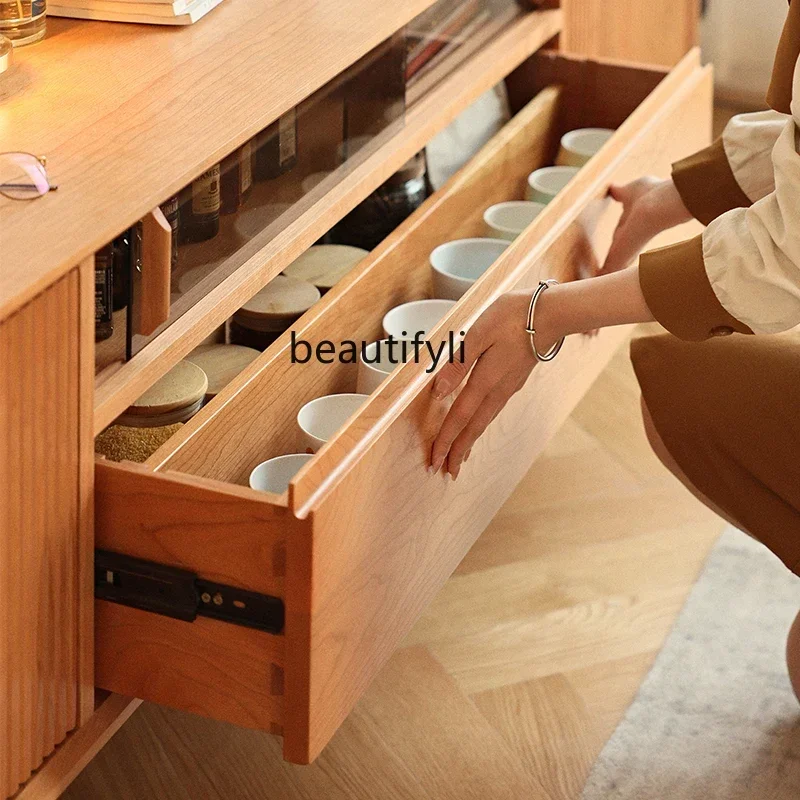 

Nordic solid wood TV cabinet simple cherry wood log living room retro storage locker9344