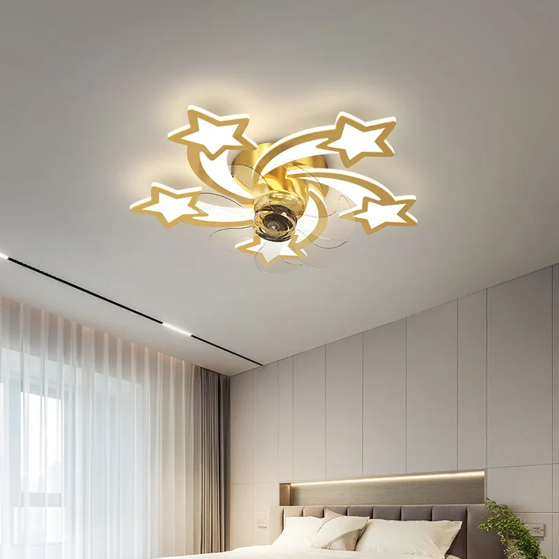 

Bedroom fan lamp simple modern light luxury golden flower room light master bedroom light integrated ceiling light with fan