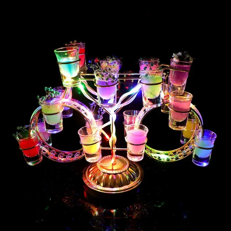 LED Charging Cocktail Holder Metal Tricycle Wine Glass Stand Luminous Bullet Cup Rack Party Drinkware for Bar and KTV