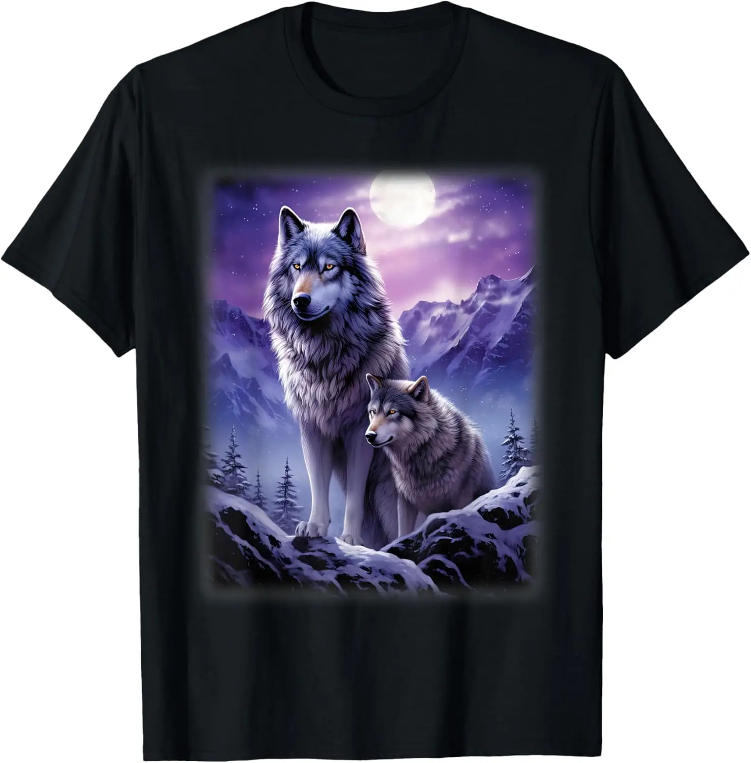 Wolves standing on a snowy hill Forest Fantasy Nature T-Shirt