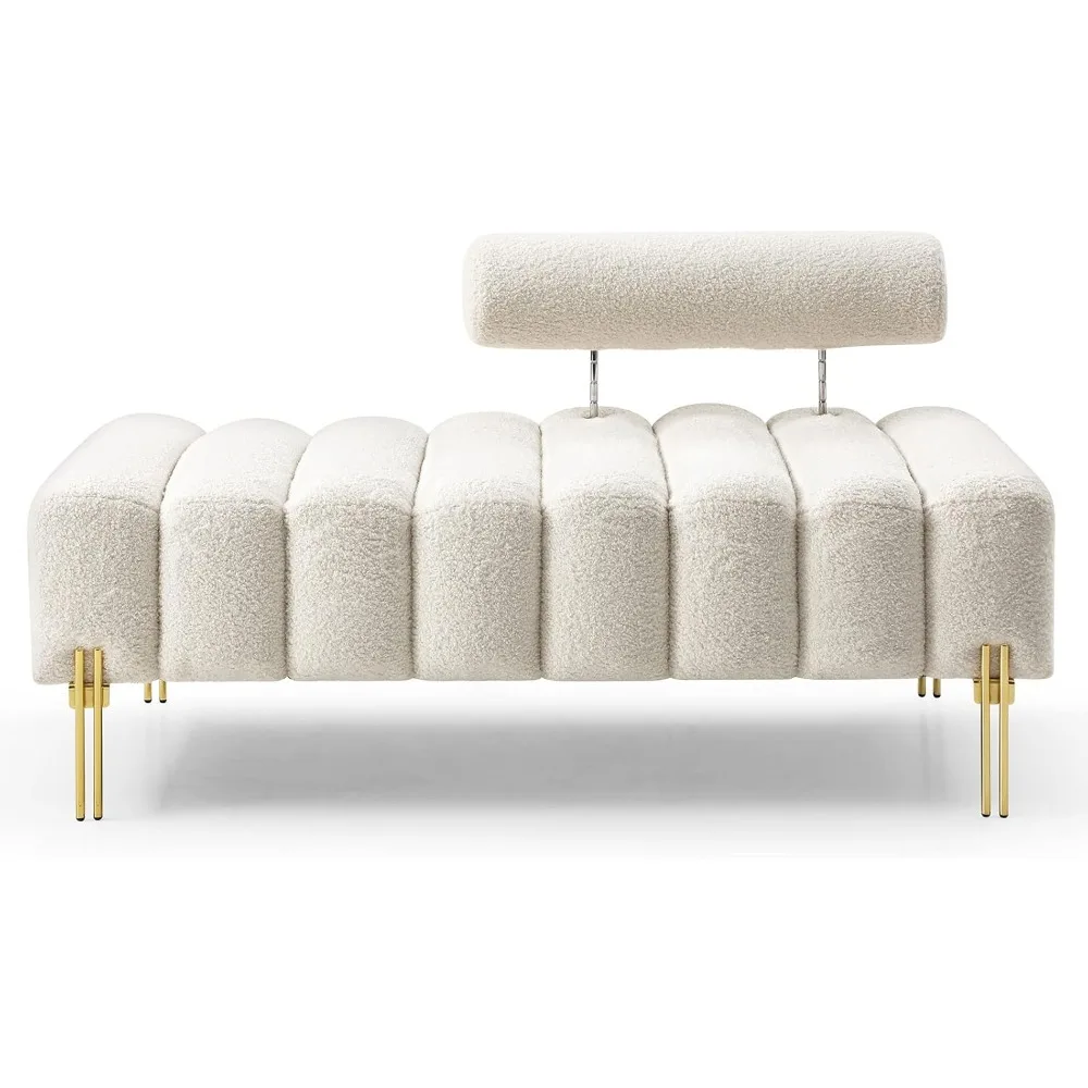 

53.2" Sofa Couch, Upholstered Accent Sofa with Golden Legs and Adjustable Backrest, Fleece Couches for Bedroom, Living Room