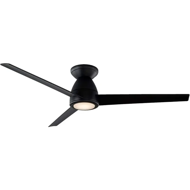 Tip Top Smart Indoor and Outdoor 3-Blade Flush Mount Ceiling Fan 52in Matte Black with 2700K LED Light Kit and Remote Control