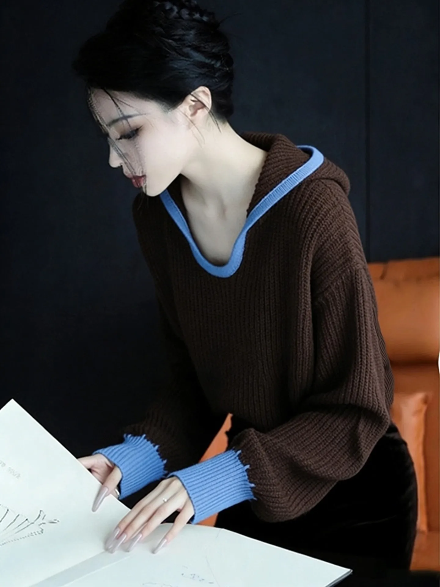 

Unique Knitted ort Winter Top Women's Inner Wear Fake Two-Piece High-End Light Luxury Korean Sle Beautiful Ele Faion
