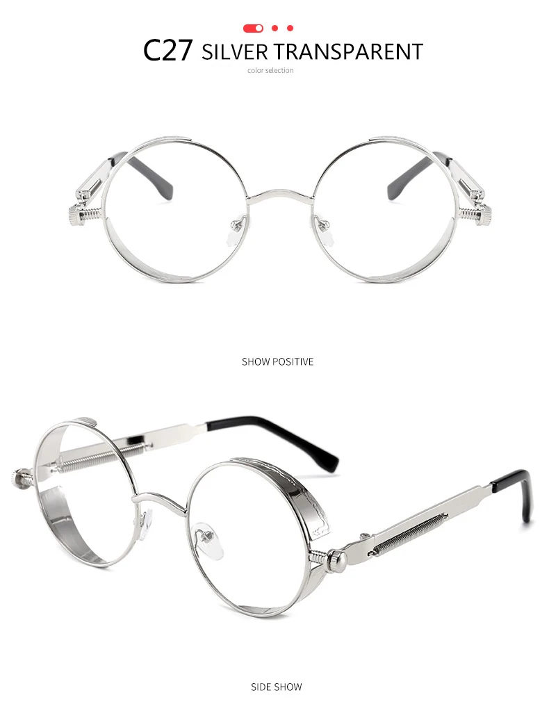 BOYSEEN 2025 Vintage Steampunk Sonnenbrille Frau Männer Runde Luxus Metall Retro Sonnenbrille Hiphop Stil Brillen UV400 – Detail 37
