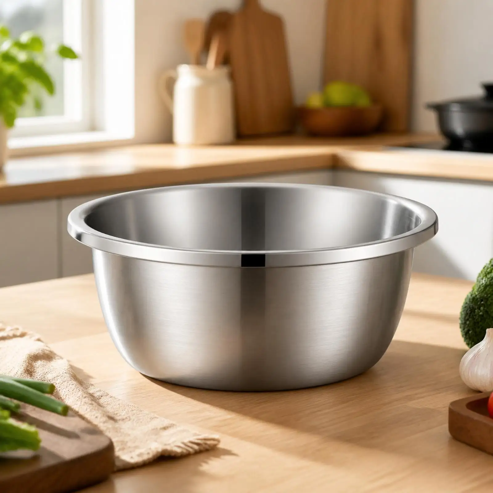 Stainless Steel Kitchen Mixing Basin 304 Food Prep Vessel for Everyday Use Tapered Sides Easy Clean Polished Metal