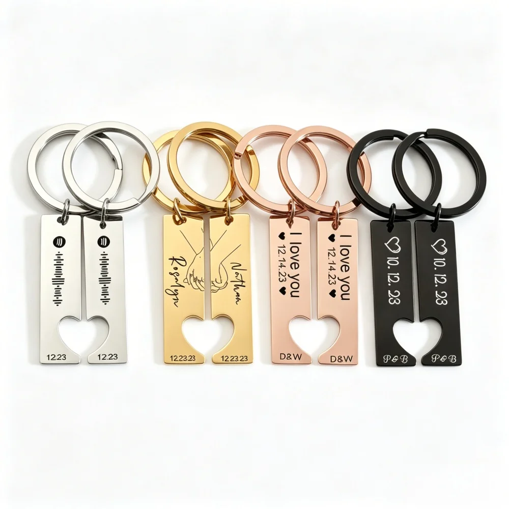 2PC Customized Spotify Code Keychain Heart Couple Customized Name Keychain Stainless Steel Keyring Couple Jewelry Gifts