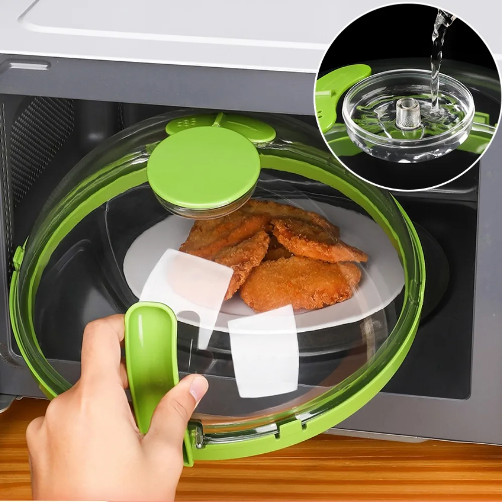 Microwave Cover for Food Clear Splatter Cover Microwave Splatter Cover with Water Tray Steam Vent Heat-Resistant Handle Kitchen