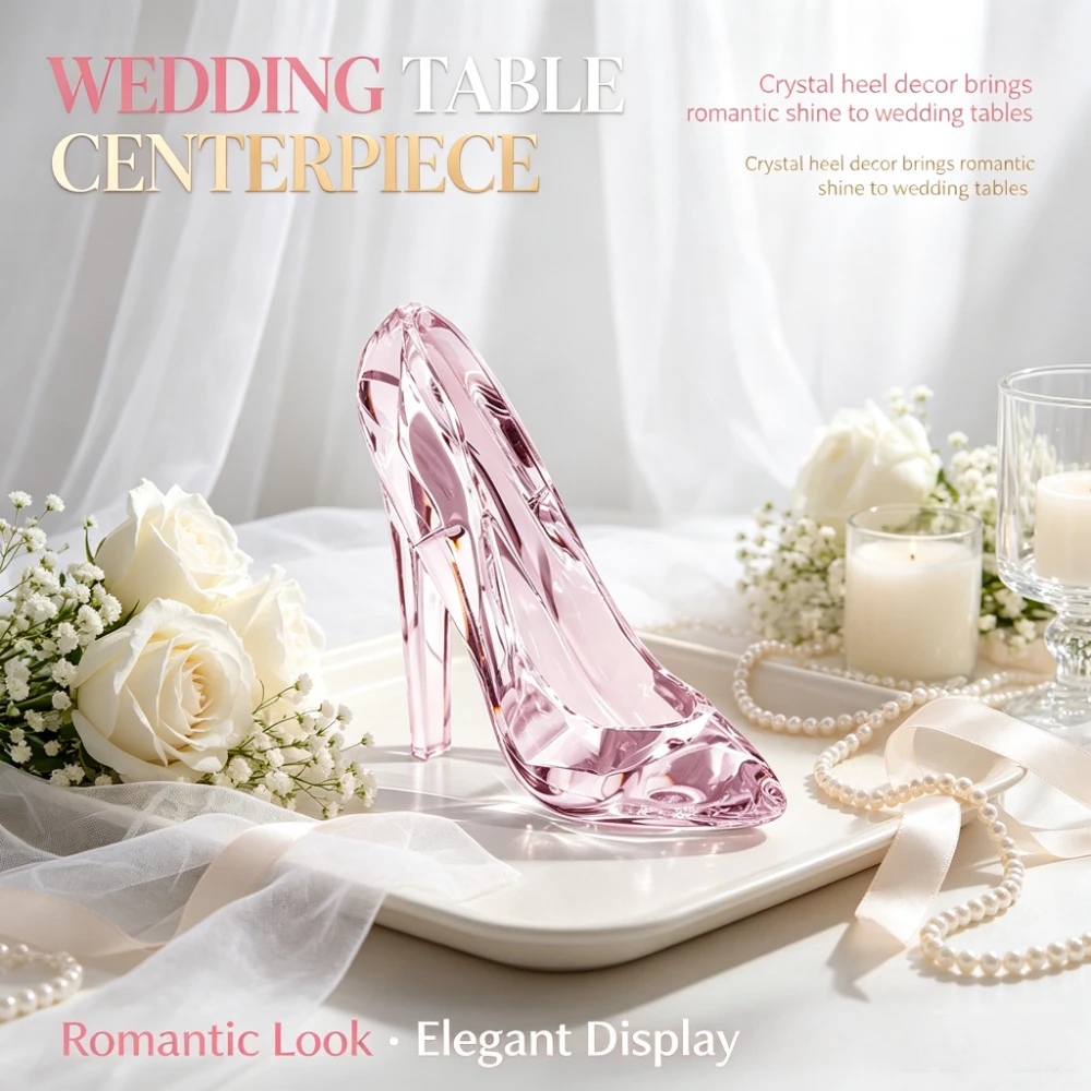 Luxury Pink Crystal High Heel Figurine | Sparkling Entryway & Desktop Decor — Romantic Feminine Home Art Sculpture, Exquisite Gift Idea