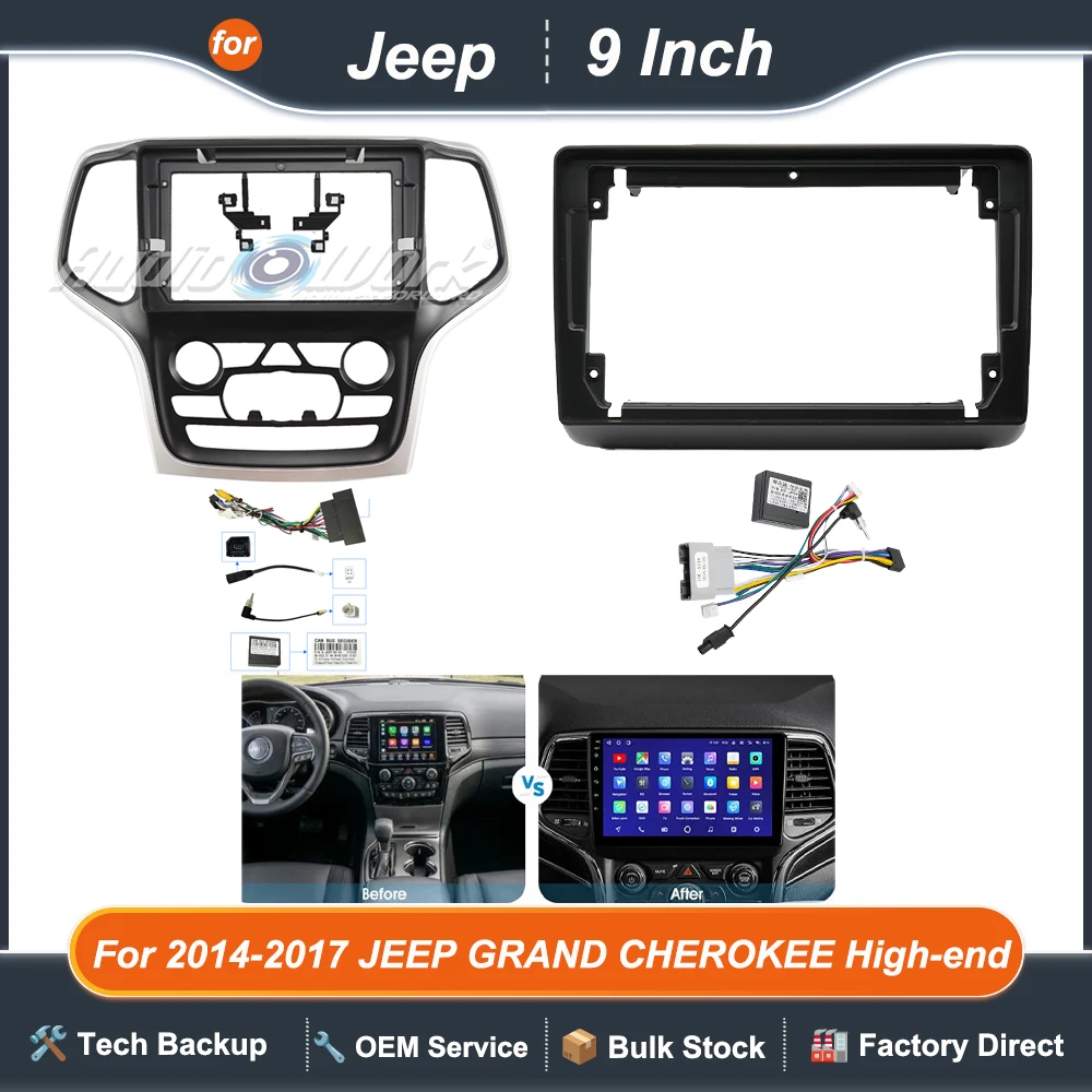 

9Inch Car Radio Fascias Android Stereo Frame Player 2 Din Head Unit Panel Dash Trim For 2014-2017 JEEP GRAND CHEROKEE High-end