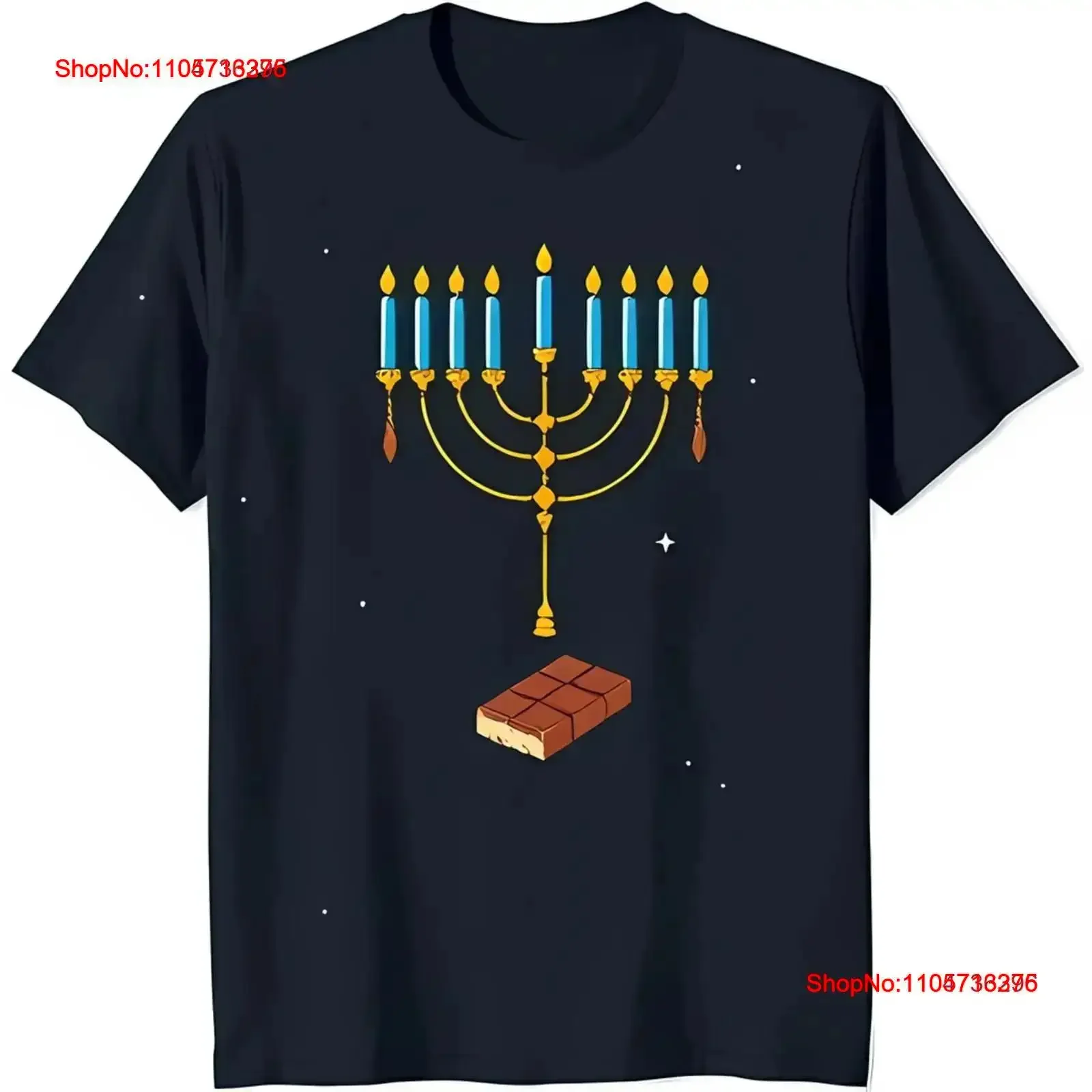Festive Black T Shirt with Gold Menorah Blue Yellow Candles and Design vintage Washed graphic Top For Everyday Wear vintage