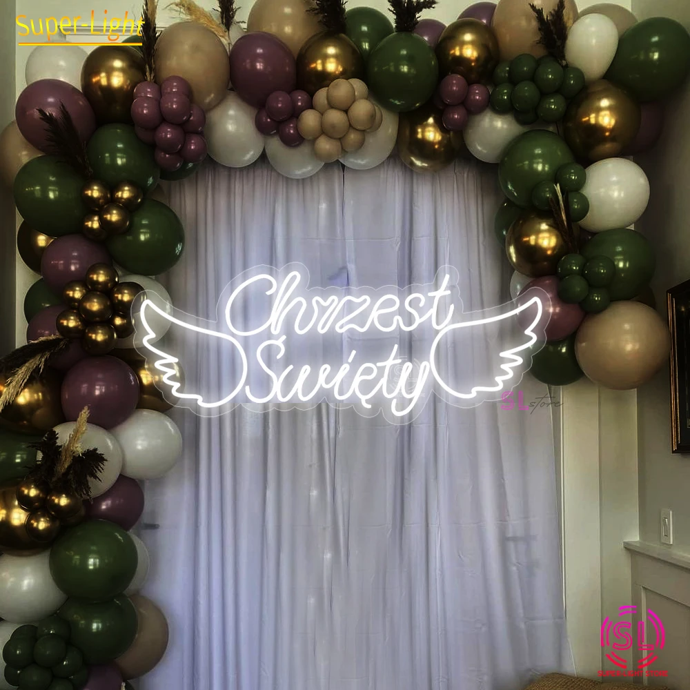 Holy My Baptism Neon Sign Chrzest Swiet Light Signs,Custom Neon Sign for Birthday Party Decoration,Personalized Gifts for Kids