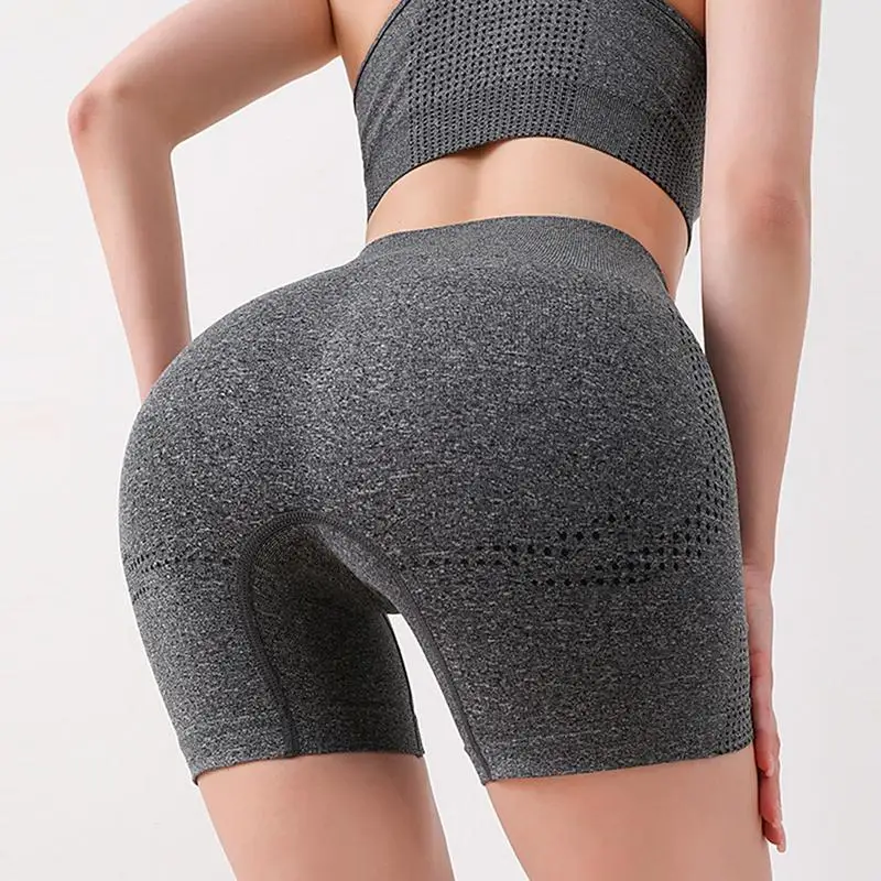 Women Elastic Yoga Shorts High Waist Tummy Control Ruched Booty Pants Seamless Butt Lifting Gym Workout Compression Tights