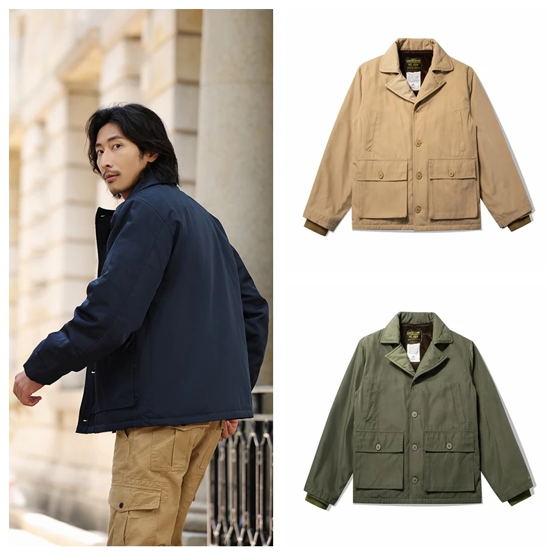 

Винтажная мужская куртка-пилот AL Navy из утолщенной шерсти и хлопка, осенне-зимняя модная верхняя одежда, приталенный крой, длинный рукав