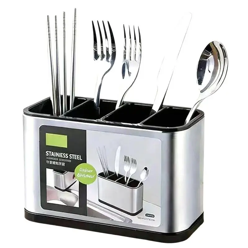 Stainless Steel Flatware Storage Holder Multi Compartment Drainage Design Easy Clean Cutlery Caddy for Home Kitchen Table Use