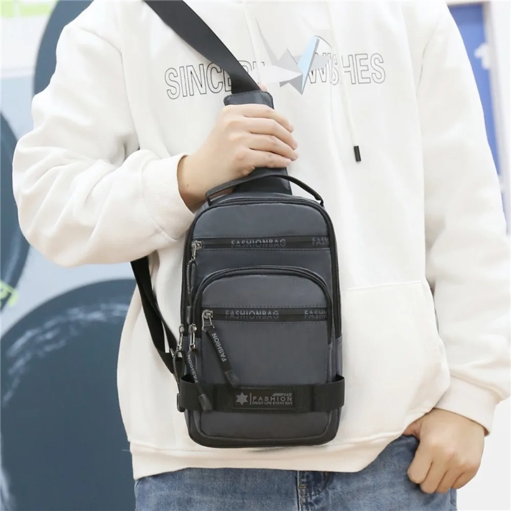 

Casual Multi Pockets Men Chest Bag Shoulder Bag Multifunction Sports Message Bag Solid Color Cloth Crossbody Bag Travel