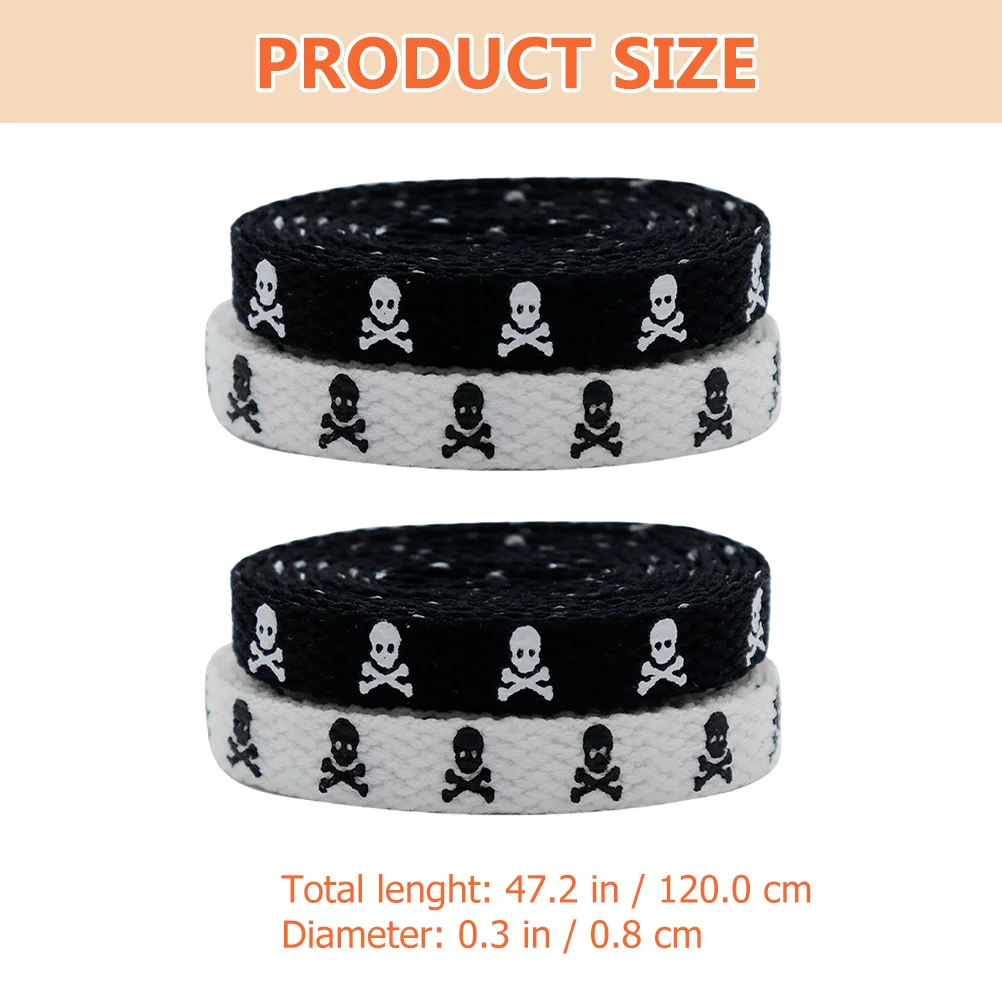 2 Pair Shoelace Gothic Laces Shoelaces for Sneakers White Rope Flat Long Black Skull but