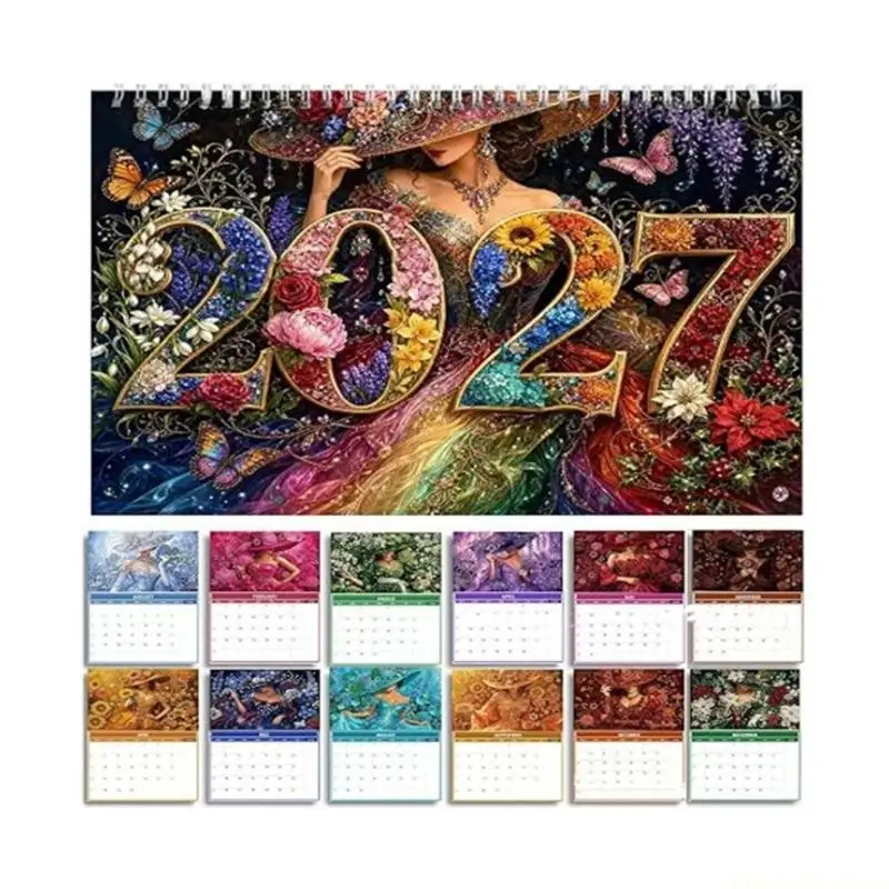 Rhinestones Painting Calendar Craft for 2027, Complete Decorative Artwork While Keeping Monthly Dates and Schedules in View