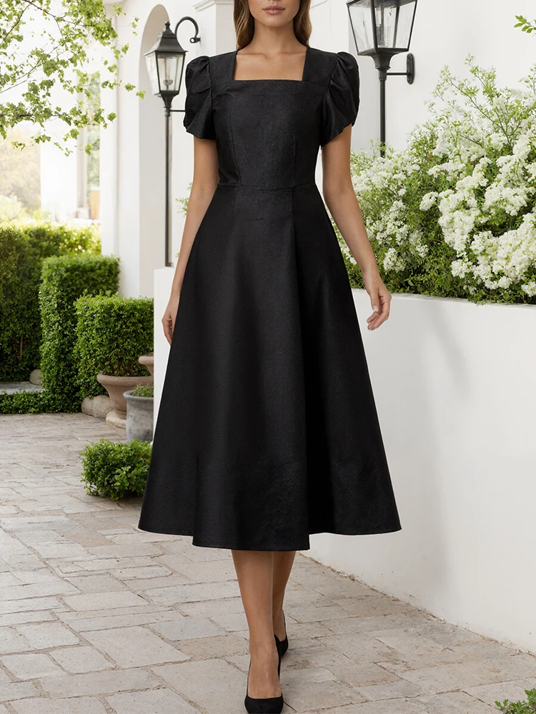 2025 ZANZEA فساتين ستان مخصر للنساء فستان حفلات أنيق برقبة مربعة وأكمام بتلات فستان الشمس رداء سادة على شكل حرف A OL فساتين عمل