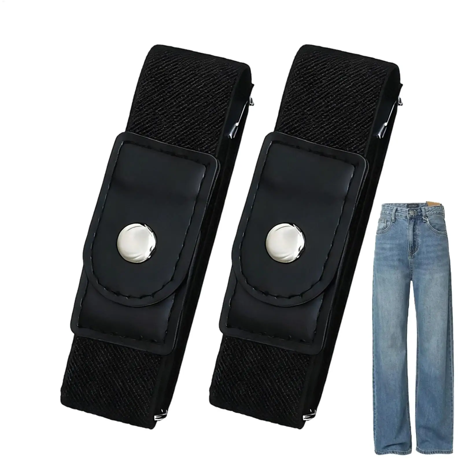 1 Pair No Buckle Belt Elastic Adjustable Strap Buckleless Belt for Women Men, Jeans Pants Dresses, Casual Work Golf Waist Band