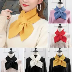 Knitted Cross Scarf Women Warm Casual Turtleneck Neck Warmer Detachable Winter Windproof Sweater Bowtie Scarf