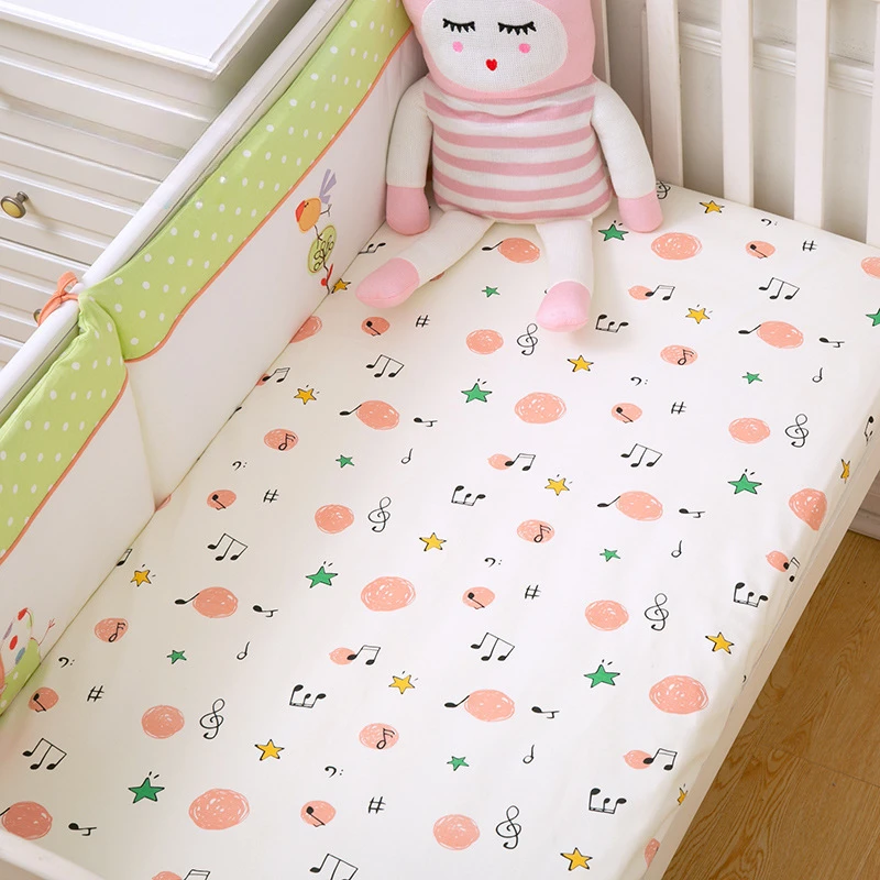 Baby Crib Fitted Sheet Cotton Cartoon Lion Print Bedding Set  Soft Breathable Mattress Pad Cover for Newborn Four Seasons