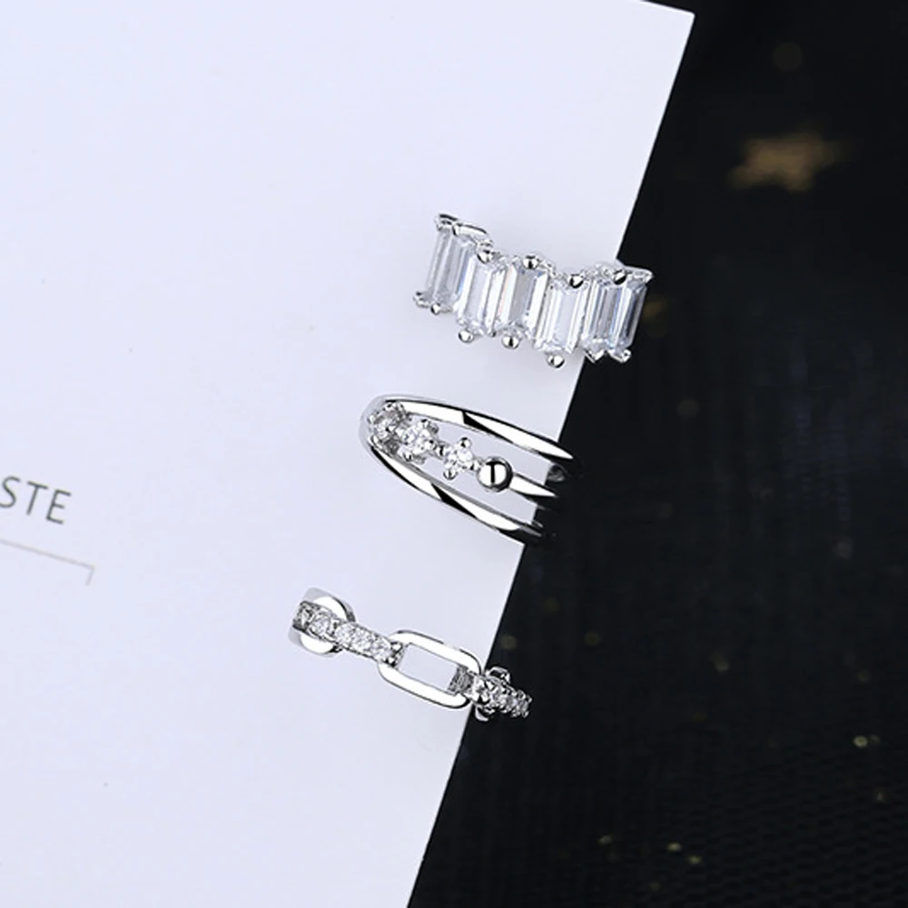 New Hip hop S925 Women Punk Girls Non Piercing Ear Clips Multi-layer Ear Cuffs Ear Bone Clip