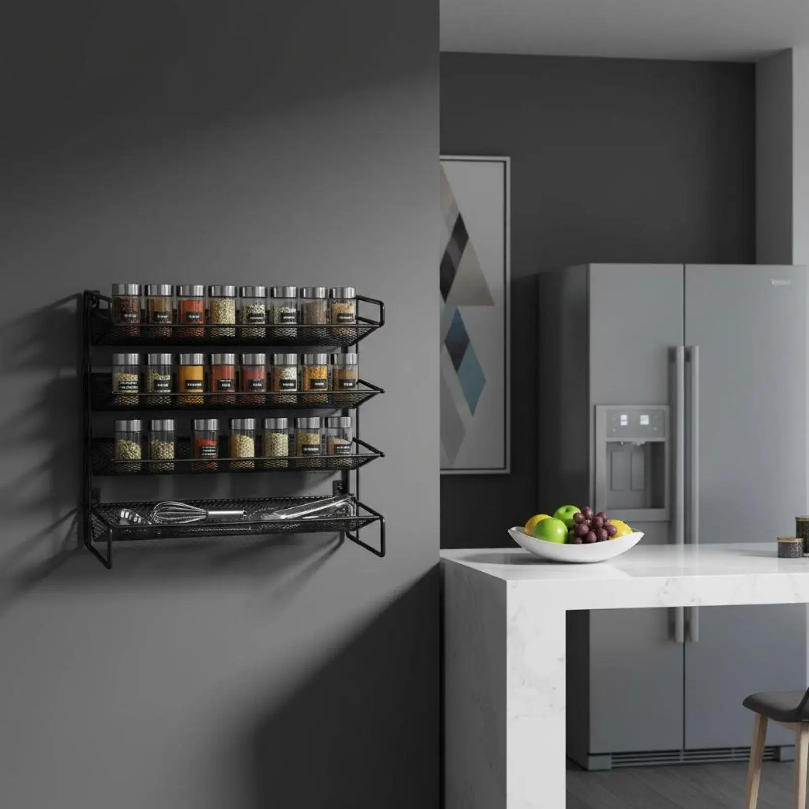 Kitchen Spice Rack Wall Mounted Shelf Organizer for Seasoning Jars Storage Space Saving Holder