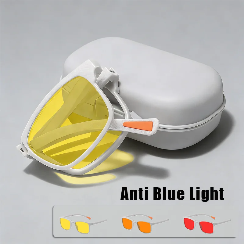 

2026 New Folding Night Vision Glasses Blue Light Blocking Portable Gaming Glasses for Men and Women with Red and Orange Lenses