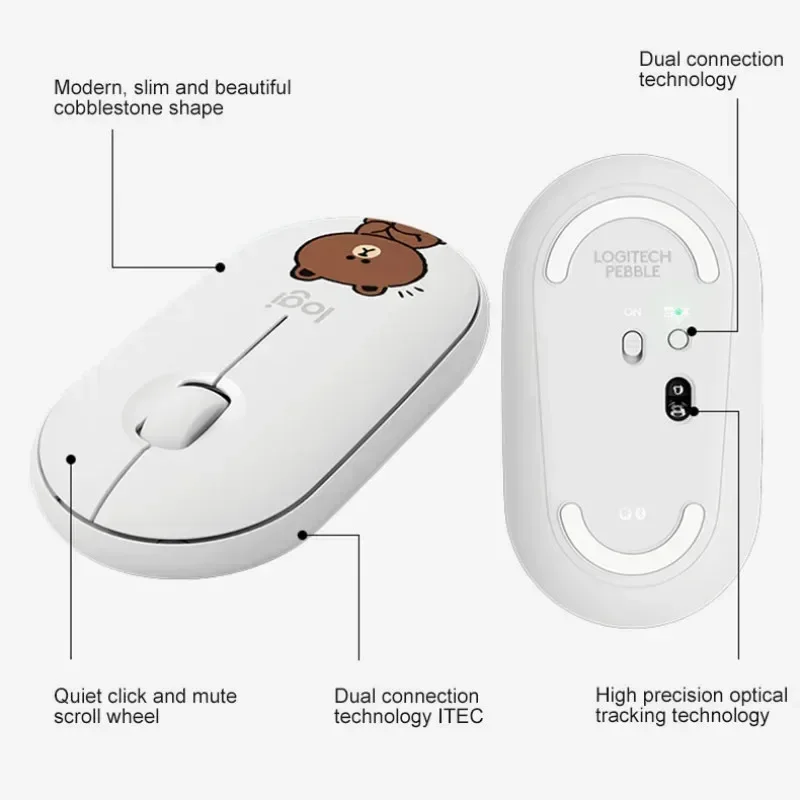 Logitech Pebble M350 Wireless Bluetooth Mouse Mice Mute Slim Bluetooth Mouse For Laptop PC Office Home Line Friends Series