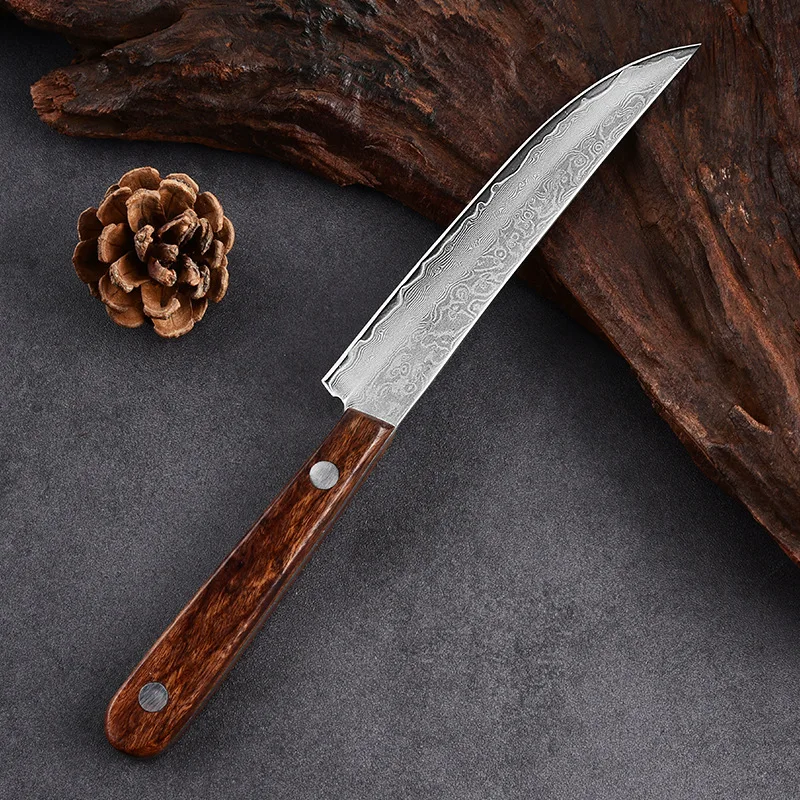 67-ply Forged Damascus Steel Steak Set Blade Sharp Peeling Fruit Knife Smooth Solid WoodHandhandle Boning Knife 2/4/6 Piece Set