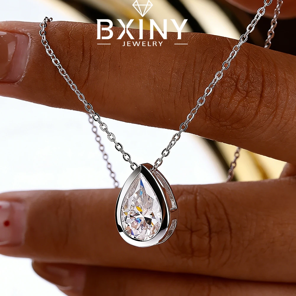 

Колье-подвеска BXINY с муассанитом 4 карата в оправе «Капля воды», серебро S925, цепочка с грушевидным бриллиантом для женщин, ювелирные изделия