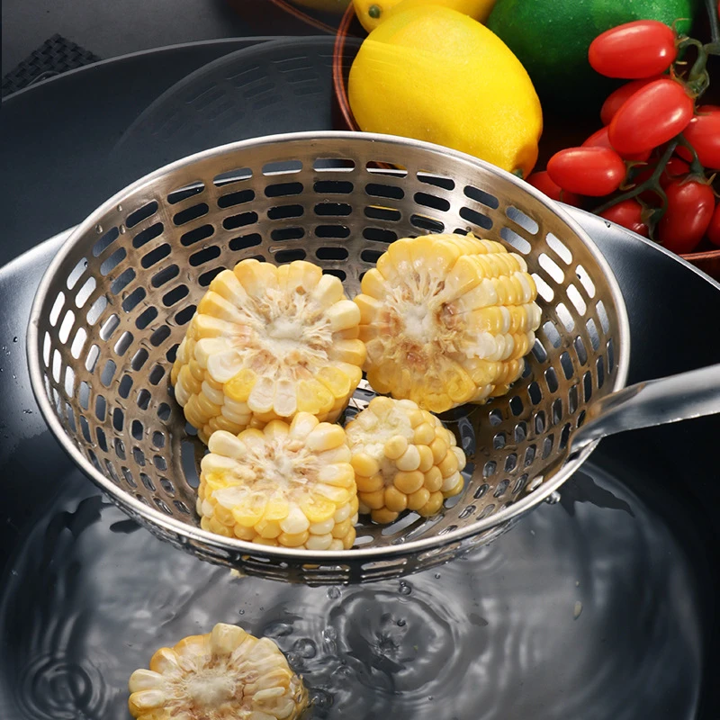 Large Deep Stainless Steel Kitchen Skimmer Strainer Colander Pot Fried Filter Mesh Fryer Oil Frying Scoop Noodles Sieve