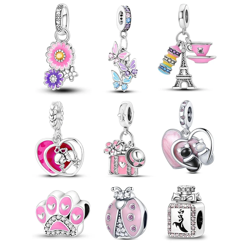 2024 New in Pink Series Charms 925 Silver Perfume Butterfly Beads Pendent Fit Original Pandach Charm Bracelet DIY Women Jewelr