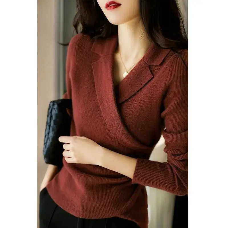 Office Lady V-hals Effen Kleur Slanke Truien Fashion Criss Cross Elegante All-Wedstrijd Vrouwen Lange Mouw Jumpers Lente herfst