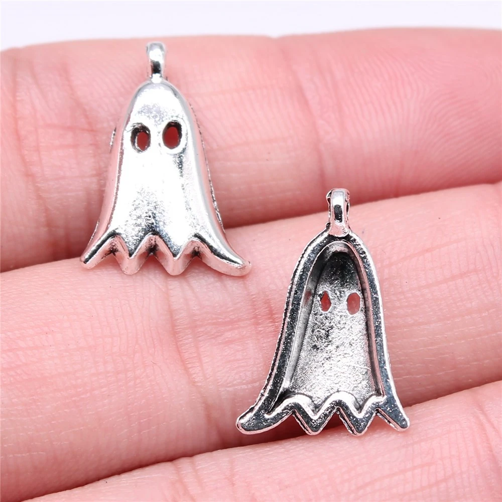 WYSIWYG 10pcs 20x14mm Ghost Charm Pendants For Jewelry Making Antique Silver Color Ghost Pendants Charm Ghost