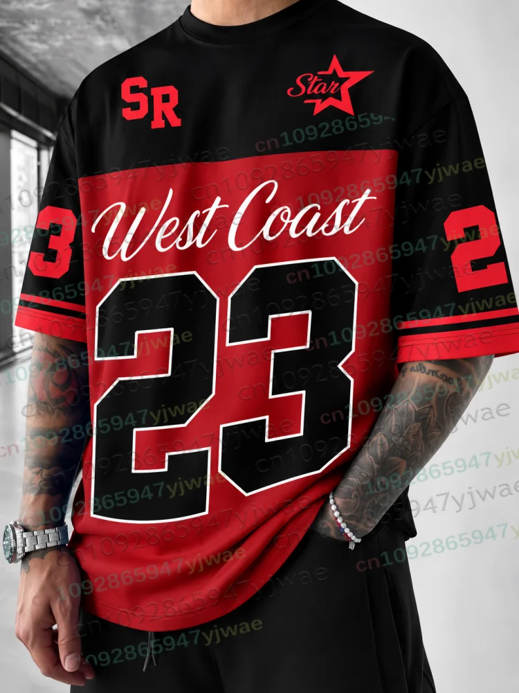West Coast No23 Men's Fashion Color Block Round-Neck Short Sleeve T-Shirt American Football Jersey Streetwear Unisex Soccer Tees