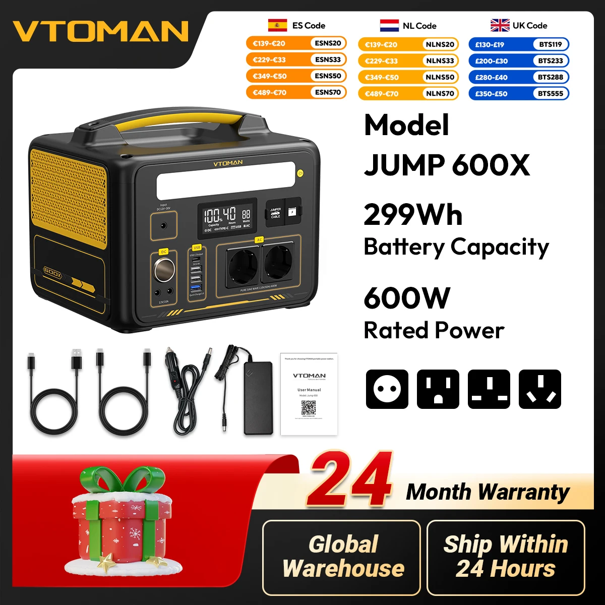 VTOMAN VTOMAN JUMP 600X Power Stations 299Wh LiFeP04 Battery Emergency Backup High-power Power Supply Camping Equipment Generator portable power station