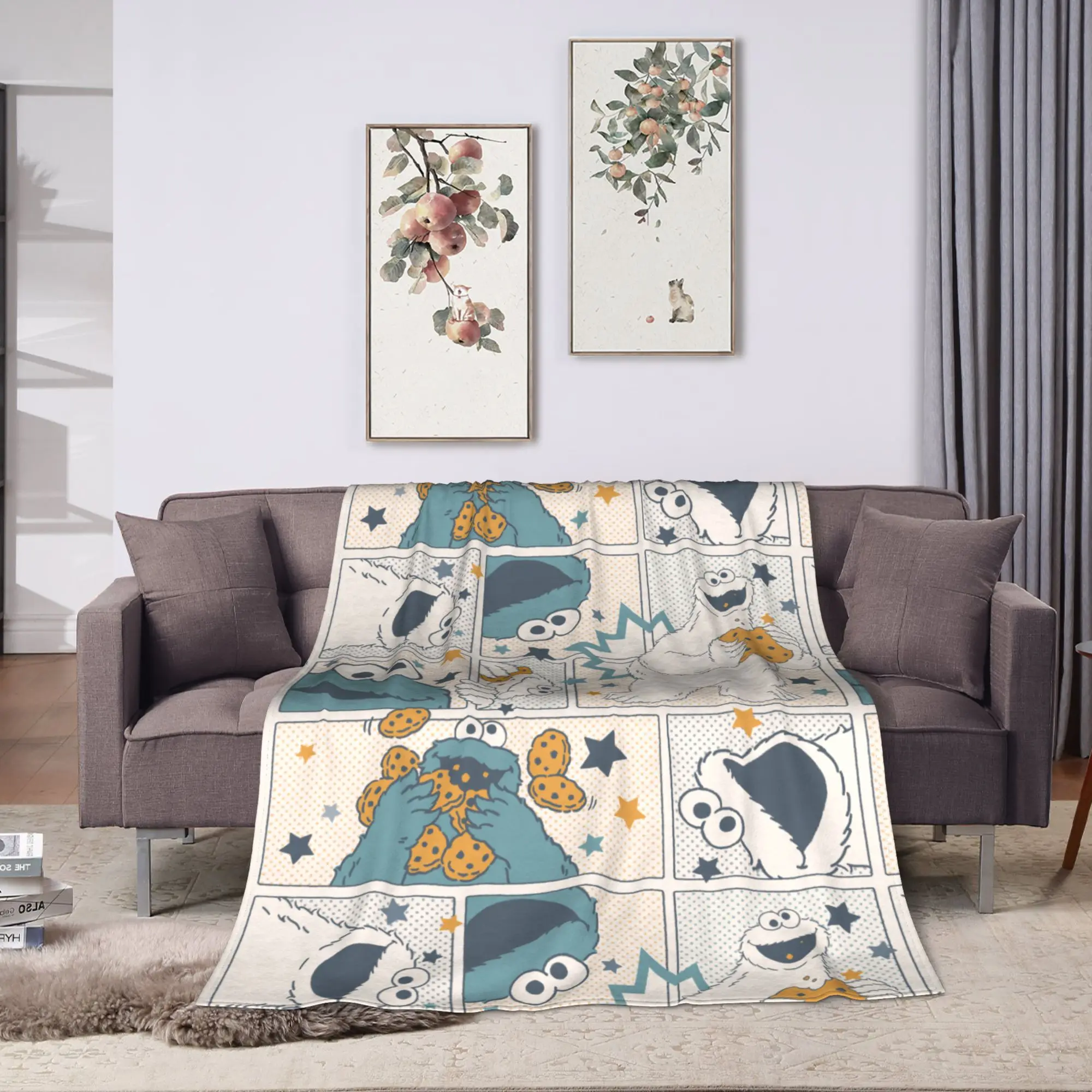 Sesamed Sweet Streets Cookies Monsters Blanket Coral Fleece Plush  Winter Thin Throw Blanket for Home Outdoor Bedding Throws