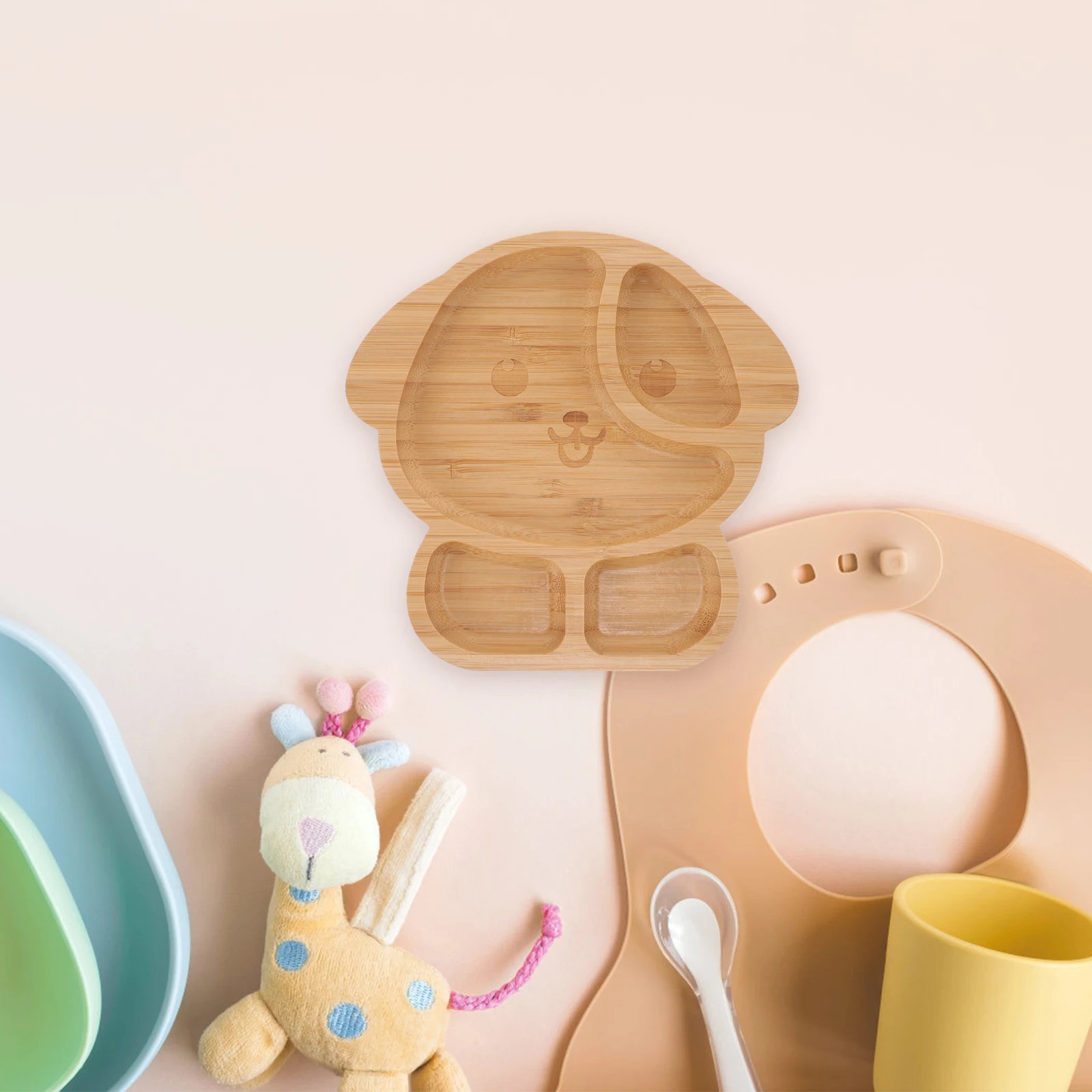 

Bamboo Silicone Baby Food Plate Suction Cup Divided Toddler Tray Wood Dinner Plate For Kids Non-Slip Serving Platter Lunch
