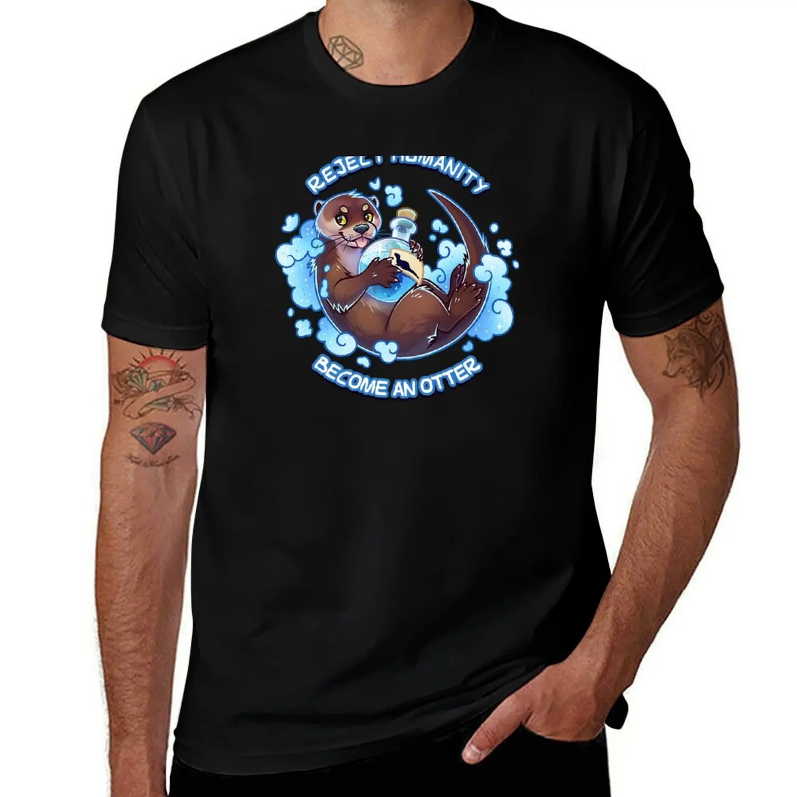 Reject humanity, Become an OTTER! -Otter Blue Potion T-Shirt sports fans shirts graphic tee anime tshirt men graphic t shirts