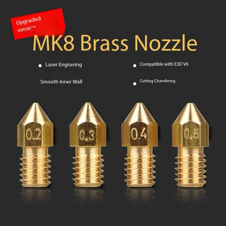 MK8 Brass Nozzle 0.4mm M6 Thread 1.75mm For E3D V6 Style Hotend 3D Printer Replacement Parts