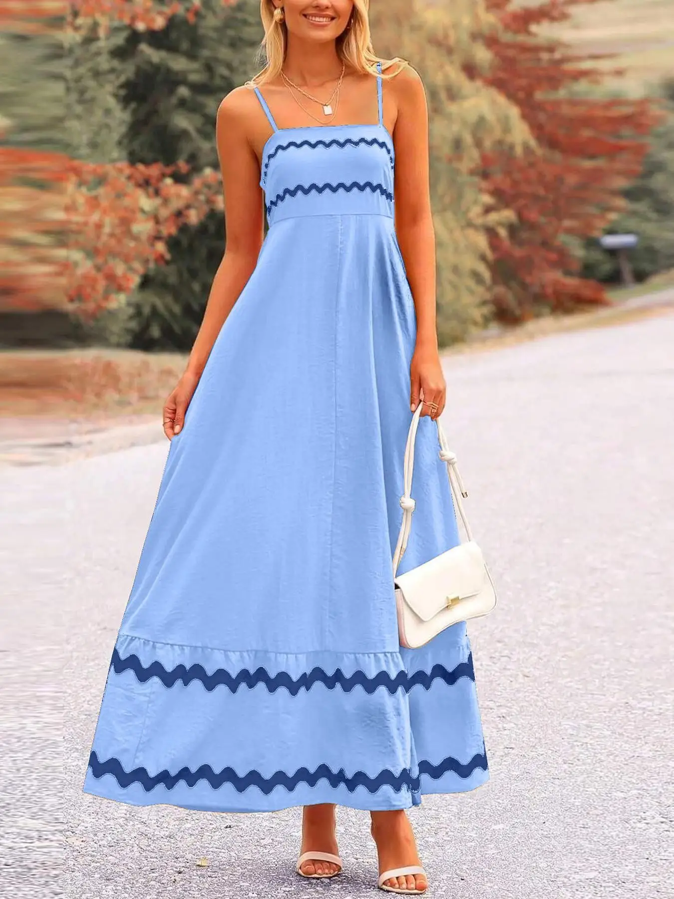 Women's Casual Fashion Contrast Color Sleeveless Dress, Fitted Style with Plain Design, Ideal Summer Attire for Daily Wear
