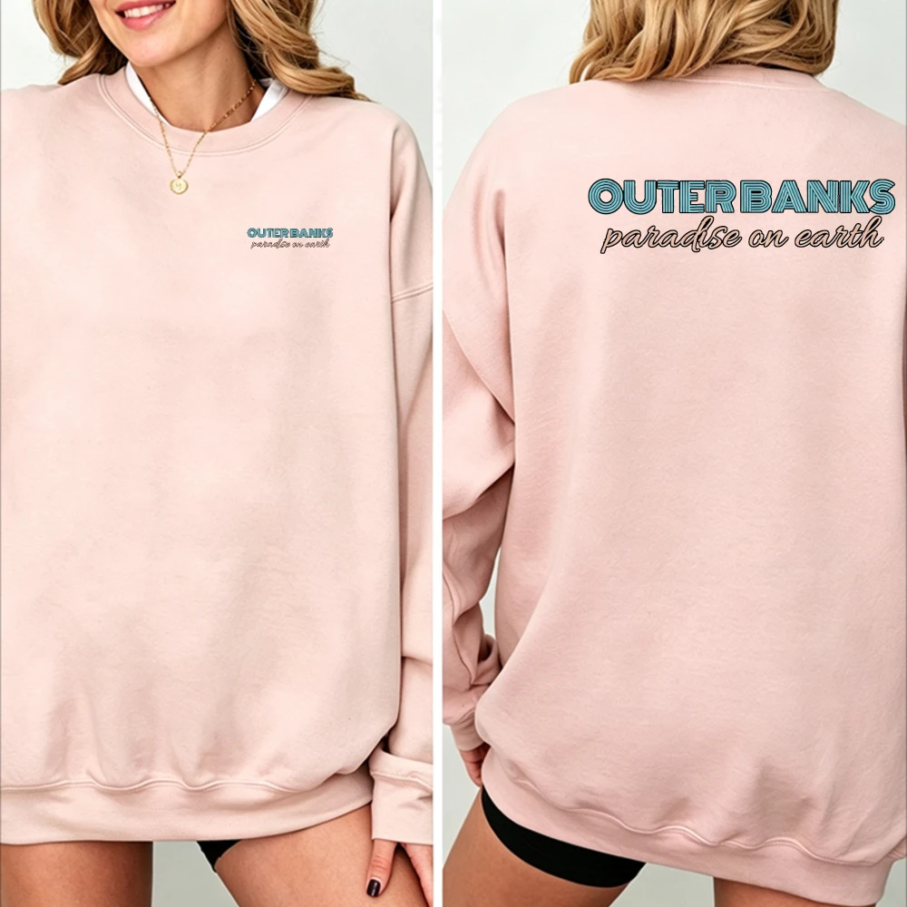 Outer Banks‑Inspired SWEATSHIRT Double‑Sided OBX Surfing School Cross Surfboard Graphic Crewneck Sweatshirt Pullover TV Show Fan