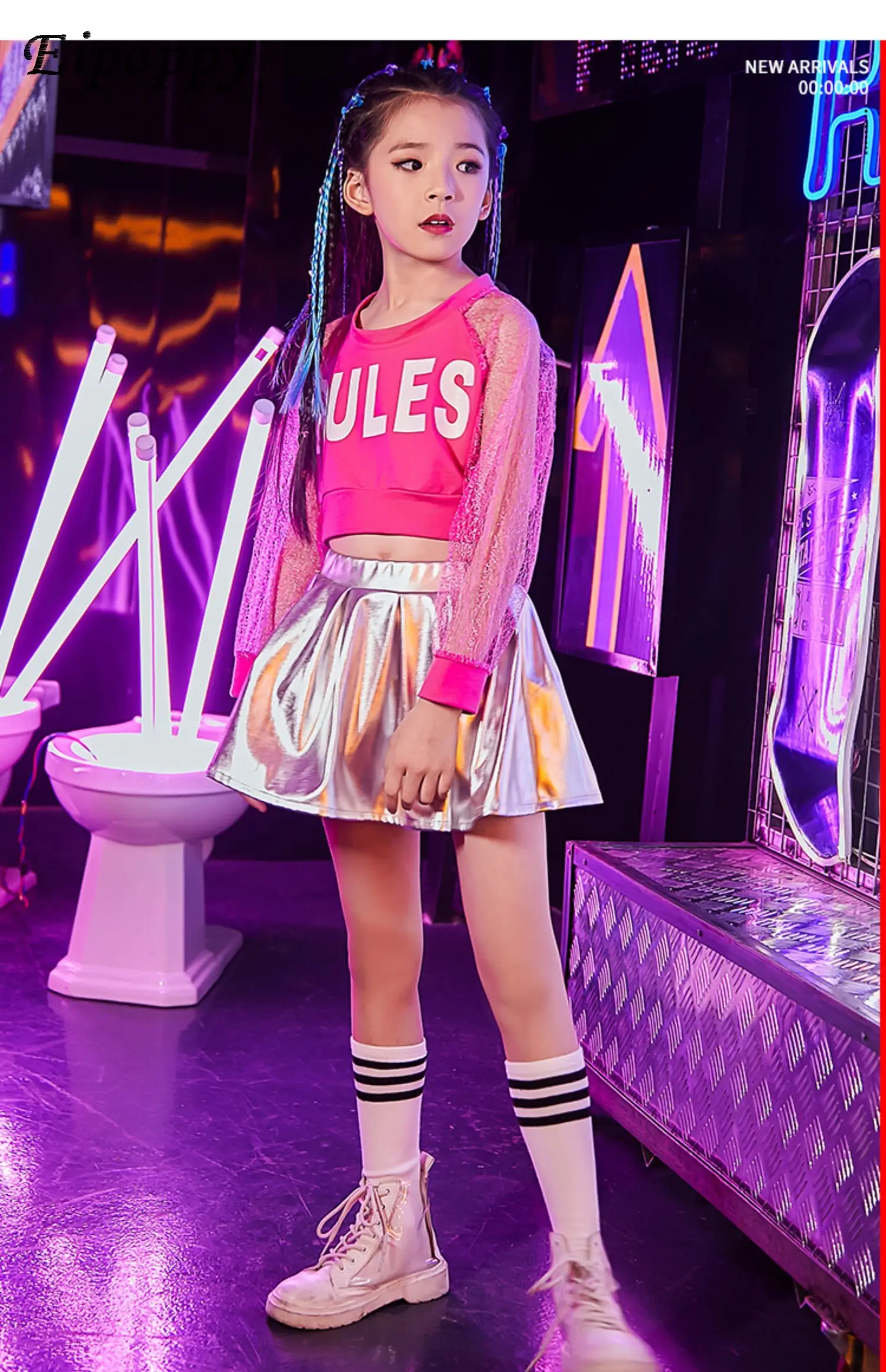 بدلة هيب هوب للأطفال ، بلوزة للبنات ، تنورة قصيرة ، زي رقص ، فريق رقص الجاز