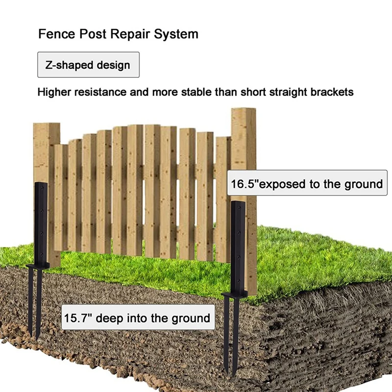 2PCS Fence Post Anchor Kit Heavy Duty Steel Fence Post Repair Stakes Fence Post Anchor Ground Spike For Repairing