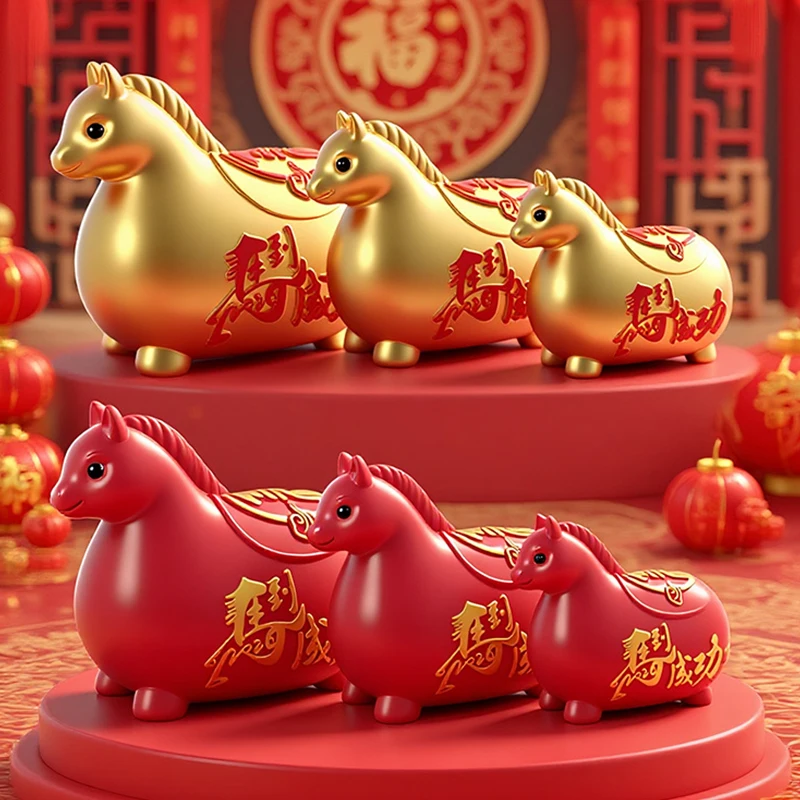 Decorative Zodiac Horse Cartoon Piggy Bank Good Luck Gold Red Pig Coin Jar Anti-fall Coin Saving Box Home Decor Gift New Year