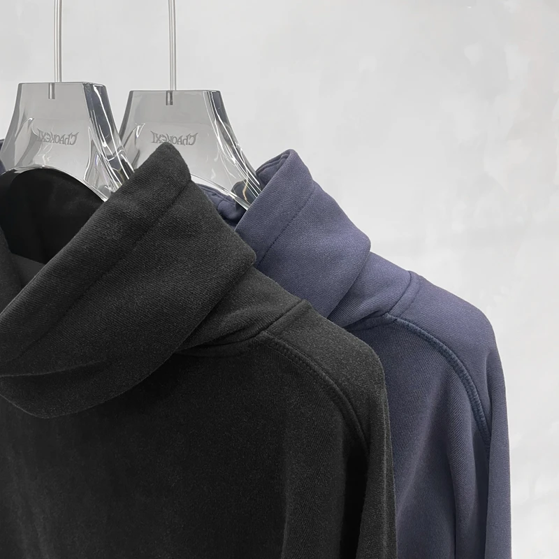 Mock Neck Hoodie für Herren und Damen, gewaschen, kurz geschnitten, kastig, Oversize-Pullover mit Kängurutasche, Vintage Streetwear, lässiger Sweatshirt – Detail 9